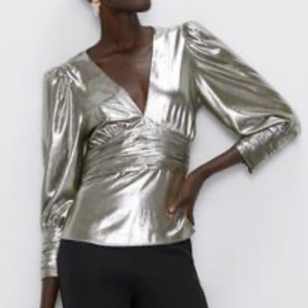 Zara Silver Metallic Blouse